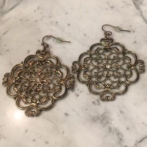 Brass/Gold Metal Earrings with Rhinestone